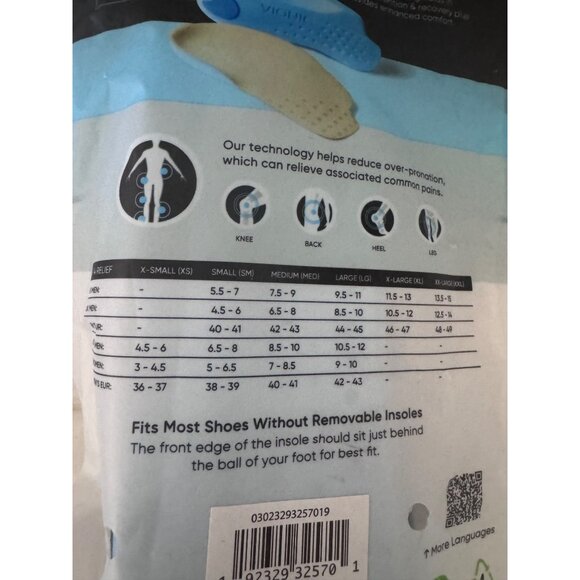 Vionic Relief Insoles 3/4 Medium Support Small W-6.5-8 M-5.5-7 Shoes Insert NWT - Picture 4 of 4